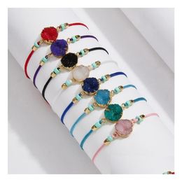 Bracelet en pierre naturelle tissée à la main, 8 couleurs, corde porte-bonheur, faire des vœux, cordes de cartes en papier réglables, bijoux d'amitié à la mode, livraison directe