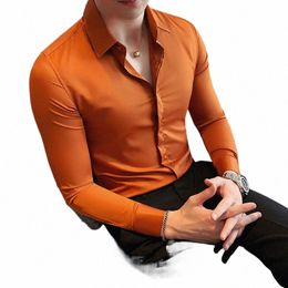 8 Kleuren Hoge Kwaliteit Mannen Dr Shirt 2022 Herfst Lg Mouw Effen Ccealed Knoopsluiting Shirts Mannen Busin Slim Fit Sociale shirt B5iE #