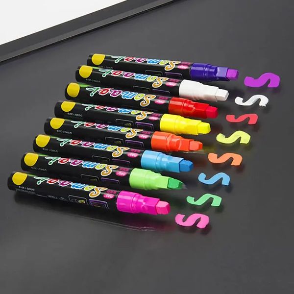 8 couleurs surligneur marqueur de craie liquide fluorescent stylo néon pour tableau d'écriture LED tableau noir peinture sur verre Graffiti bureau 240108