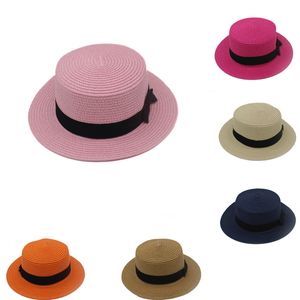 8 kleuren mannen vrouwen kinderen stekende rand hoeden zomer reizen strand zon hoed bow-tie jongens meisjes kinderen volwassen sunbonnet dome gh-57