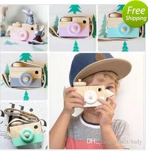 8 kleuren mini houten camera speelgoed hangen aan nek anti-statisch en natuurlijk hout voor kinderen baby peuter kamer decoratie