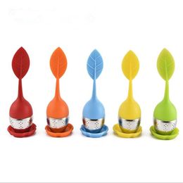 8 couleurs nouveau Silicone acier inoxydable mignon feuille passoire à thé à base de plantes thé infuseur filtre fuite expédition rapide