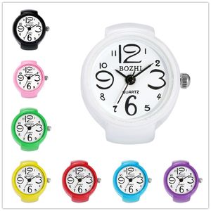 8 couleurs boîtier rond Flexible élastique alliage bande Quartz analogique montres-bracelets doigt anneau montre pour hommes femmes étudiant