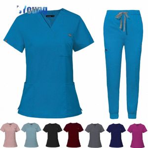 8 couleurs Scrubs Uniforme Tops à manches courtes + Pantalons Uniformes de soins infirmiers Femmes Pet Shop Doctor Scrub Chirurgie médicale Workwear Scrub Set R75L #