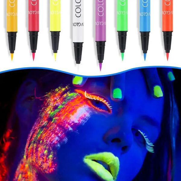 8 couleurs ensemble néon liquide eyeliner UV lumière stylo Halloween crayon maquillage pigment vert orange 240220
