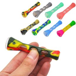 8 Couleurs Silicone Verre Fumer Herb Pipe 87 MM One Hitter Dugout Pipe Tabac Cigarette Pipe Main Cuillère Pipes Fumée Accessoires En Gros