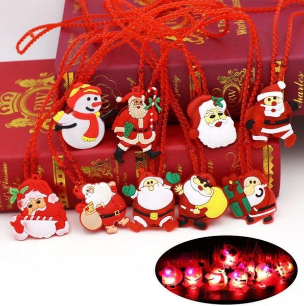 Noël allument clignotant collier décorations enfants brillent dessin animé père noël pendentif fête LED jouets fournitures GC0913