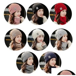 8 couleurs hiver bonnet chapeau écharpe ensemble femmes chaud tricot épais Skl casquette pour livraison directe Dh7Wp