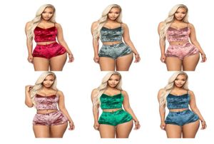 8 couleurs Femmes Sexy Velvet Pajama SetS Ladies Lace Vneck Crop Tops Shorts 2PC