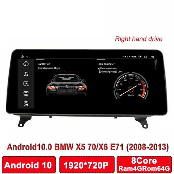 8 Core Car Android Auto Radio Carplay para BMW X5 X6 E70 E71 E72 Player Pantalla Multimedia Navegación GPS Mano derecha