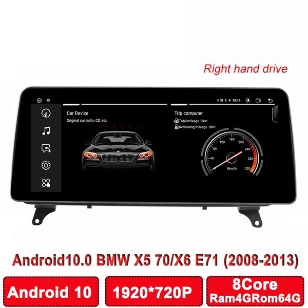 8 Core Car Android Auto Radio Carplay para BMW X5-X6 E70 E71 E72 Player Pantalla Multimedia Navegación GPS Mano derecha