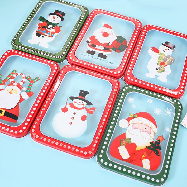 8 Patrón lindo Cajas de lata de Navidad Caja de embalaje de regalo Paquete de galletas de caramelo para niños Diseño de muñeco de nieve de Papá Noel Caja de almacenamiento de metal Rectángulo Decoración de favor de Navidad