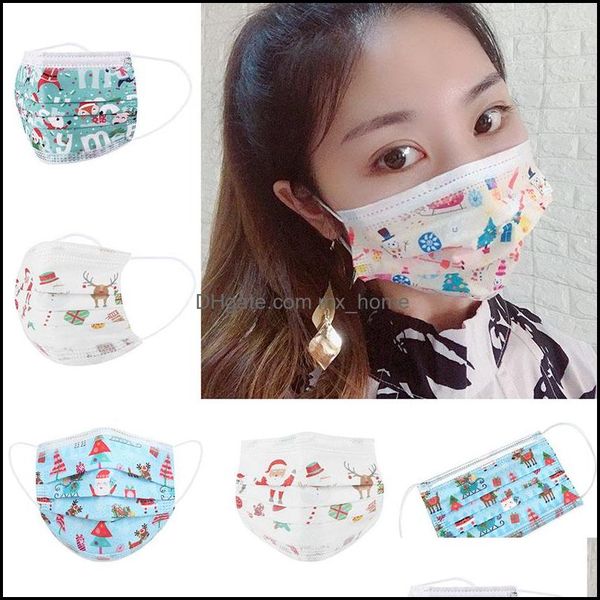 8 Design Kids Respirator Masque facial de Noël jetable avec boucle d'oreille élastique 3 plis respirant pour bloquer la poussière Air Anti-Pollution Drop Del