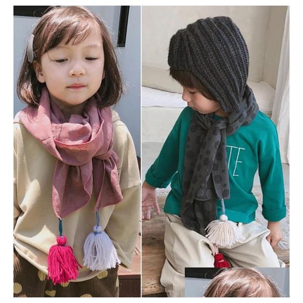 8 Diseños Cálidos Niños Bufanda Niño y niña Bufandas cómodas Lunares Borlas Otoño Invierno Algodón Niños Pañuelo Drop Entrega Dhedg