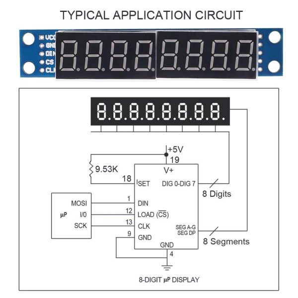 Módulo de 8 dígitos 7 segmento MAX7219 Módulo de pantalla LED de tubo de segmento digital de 8 bits para Arduino MCU/51/AVR/STM32/Raspberry PI 4 Modelo