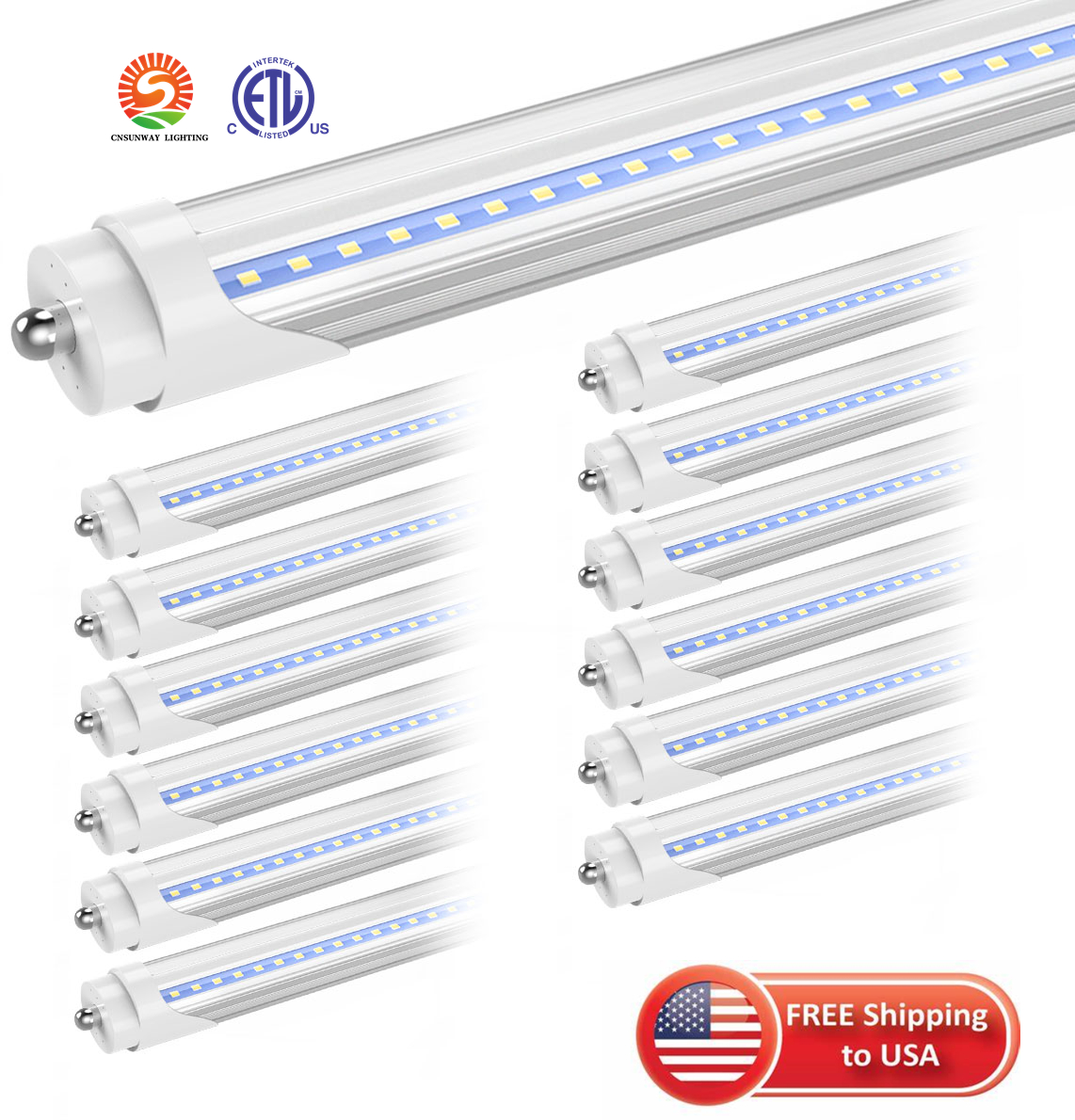 Tubes LED 8 pieds led 8ft simple broche t8 FA8 LEDS lumières 45W 4800Lm lampes à tubes fluorescents 85-265V - Stock aux États-Unis