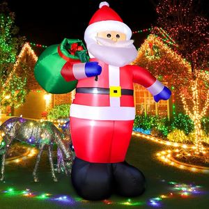 Décoration extérieure gonflable du Père Noël de 8 pieds, Père Noël géant gonflable transportant des sacs-cadeaux, pelouse de jardin patio décorée de Noël, lumières LED intégrées, étanche IP44