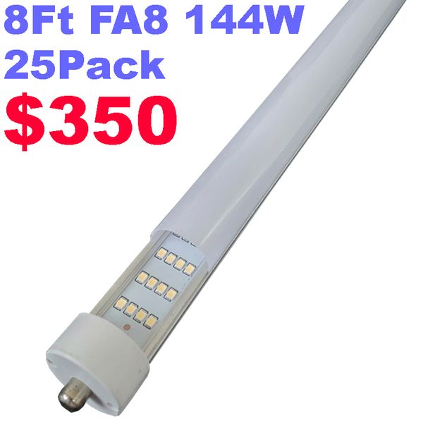 Ampoules LED de 2,4 m, 144 W 18 000 lm 6500 K Blanc froid, super lumineuses, tubes LED T8 T10 T12, tube à 4 rangées, angle 270, lumières LED FA8 à une broche, couvercle laiteux givré usastar