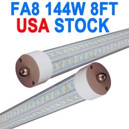 Ampoules LED de 2,4 m, 144 W, 6 500 K, 18 000 lm, T8, T10, T12, ampoules LED de 2,4 m, remplacement de lumière fluorescente, tube LED FA8 à broche unique en forme de V, couvercle transparent Crestech