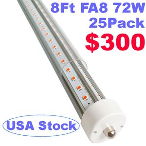 Ampoules LED 8 pieds 72W 9000LM 6500K Blanc froid, super lumineux, T8 T10 T12 TubeLights, Tube LED en forme de V 8FT 270 Angle, FA8 Single Pin LED Lights, Clear Cover crestech168
