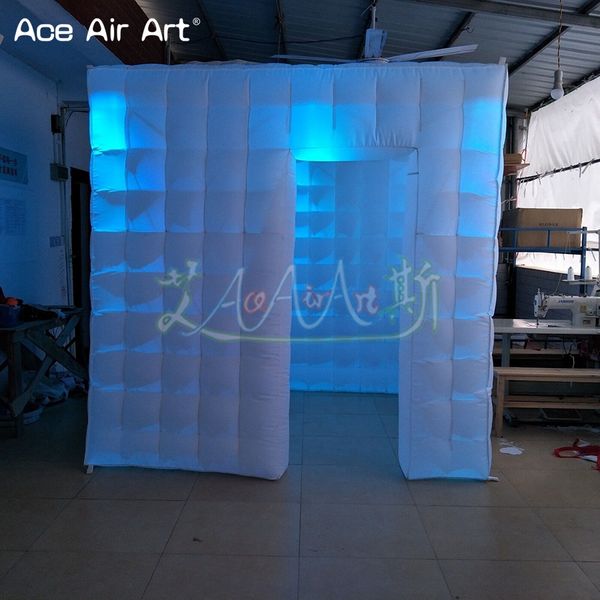 Tente cubique gonflable de cabine de Photo de kiosque de cabine de partie de Cube de 8 pieds avec des lumières d'ampoule de LED pour le mariage