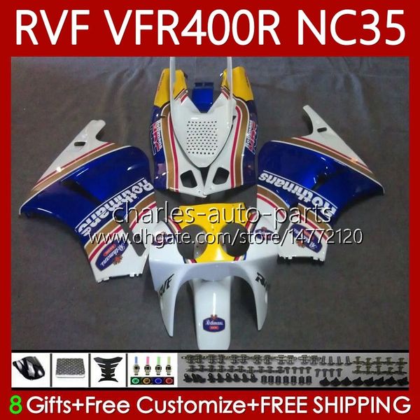 Kit de carrocería para HONDA RVF400R VFR400 R N35 V4 VFR400R 94-98 80No.0 RVF VFR 400 RVF400 R 400RR 94 95 96 97 98 VFR400RR VFR 400R 1994 1995 1996 1997 1998 Carenado Rothman azul