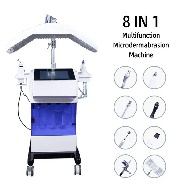 Máquina de dermoabrasión facial 8 en 1 Eliminación de acné Microdermoabrasión Anti-envejecimiento hidra dermoabrasión cara RF máquina de piel