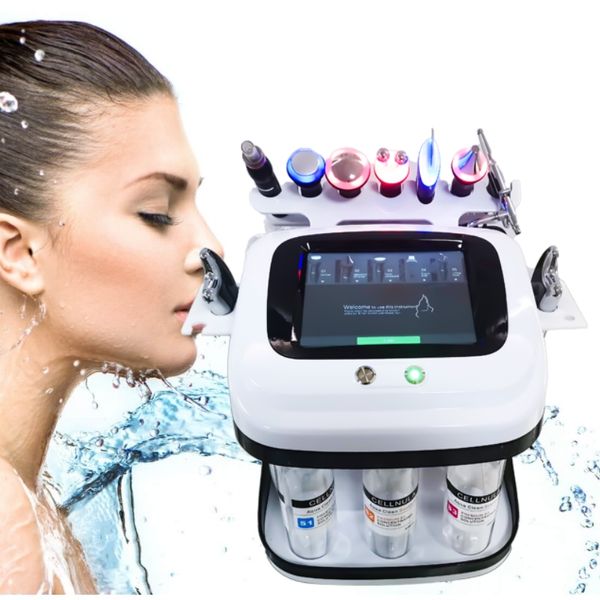 8 en 1 Hydro Ultrasonic Skin Scrubber Microdermoabrasion Oxygen Face Spray Hydrafacial Machines con Warm Cold Hammer