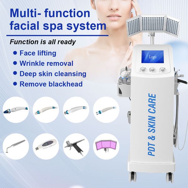 8 en 1 microdermabrasion hydrofaciale MachineFacial Spa Care Rajeunissement de la peau Peeling à l'eau Bio-photon RF Jet d'oxygène Visage Nettoyage des pores de la peau Hydro Dermabrasion