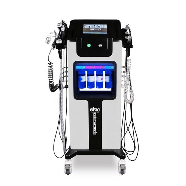 8 en 1 Microdermabrasion Hydro Facial Oxygène Machine de beauté du visage Diamant Hydrodermabrasion Ultrasonique Épurateur de peau Bio Yeux Élimination des rides Marteau chaud et froid