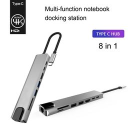 Station d'accueil 8 en 1 USB Type C Hub HubS USB vers HDTV + RJ45 + PD + Adaptateur multifonction USB3.0