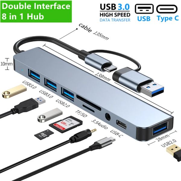 8 en 2 HUB USB Hub 3.0 USB C Hub Dock Station 5 Gbps Transmission à haute vitesse Splitter USB Type C à USB OTG Adaptateur pour les accessoires informatiques MacBook Pro PC