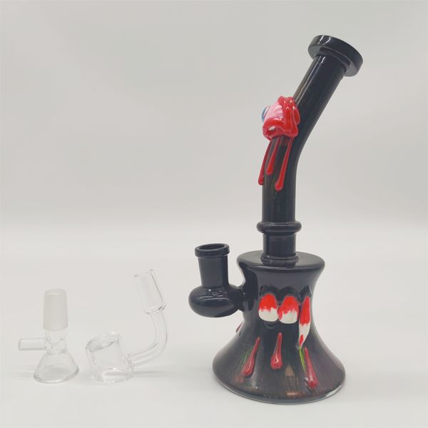 8 pouces 20 cm 3D noir rouge effrayant demi-dents monstre verre bong conduites d'eau narguilé recycleur joint fumant barboteur 14mm bol et banger entrepôt américain