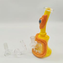 8 pulgadas 20 cm 3D Monstruo amarillo Bong de vidrio Pipas de agua Hookah Reciclador Conjunto Fumar Bubbler 14 mm Tazón y Banger Almacén de EE. UU.