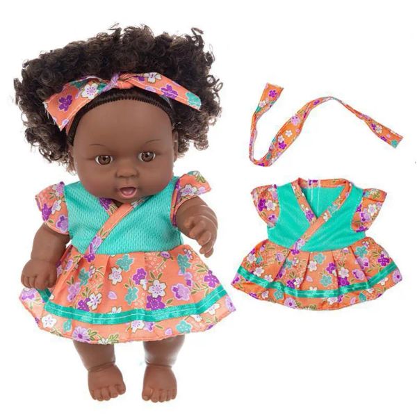 Muñeca negra africana de 8 pulgadas Realistía Realista Lindo Vigorista Muñeca con ropa para niños Perfecto para regalo de cumpleaños