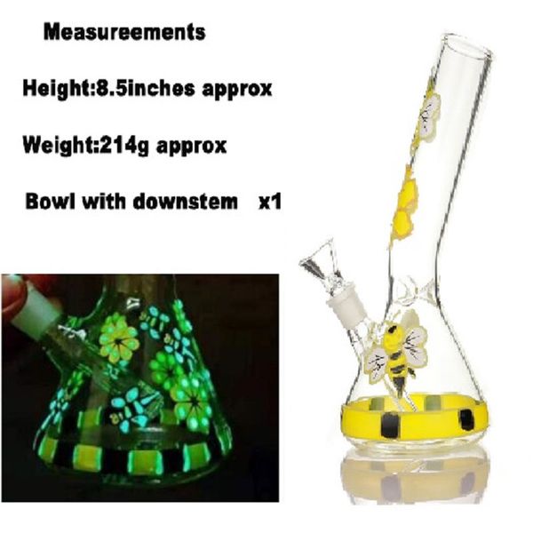 Hookahs Yellow Bee Glass Beaker MiniBeaker Resplandor en los bongs oscuros Pipa de agua luminosa Dab Rig