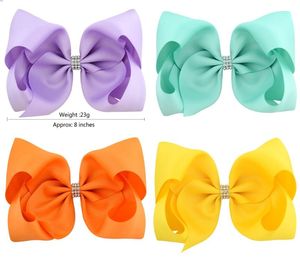 8 pouces grandes filles cheveux arc pinces strass gros-grain ruban Hairgrip Boutique pince chapeaux Bowknot femmes bébé cheveux accessoires