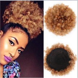 8 inch Chignons Short Afro pluizige explosieve haren bladerdeeg Synthetisch haar Haarstukje voor Dames Trekkoord Paardenstaart Kinky Krullende Clip Hair Extensions