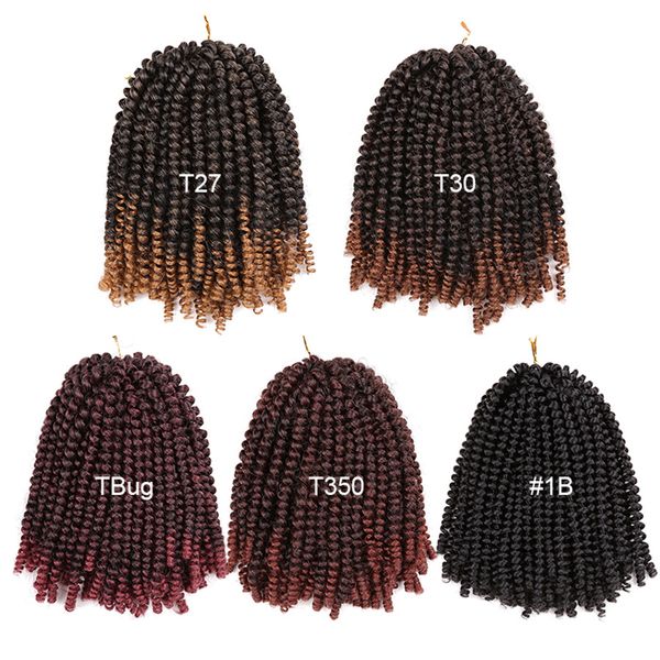 Trenzas de ganchillo de 8 pulgadas Ombre Spring Twist Hair Kanekalon Extensiones de cabello sintético Trenzas 110 g / paquete para mujeres