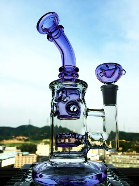 8 pouces dab plate-forme pétrolière fab oeuf verre tuyau d'eau recycleur pomme de douche bong verre capiteux art en verre violet avec bol violet 12 LL