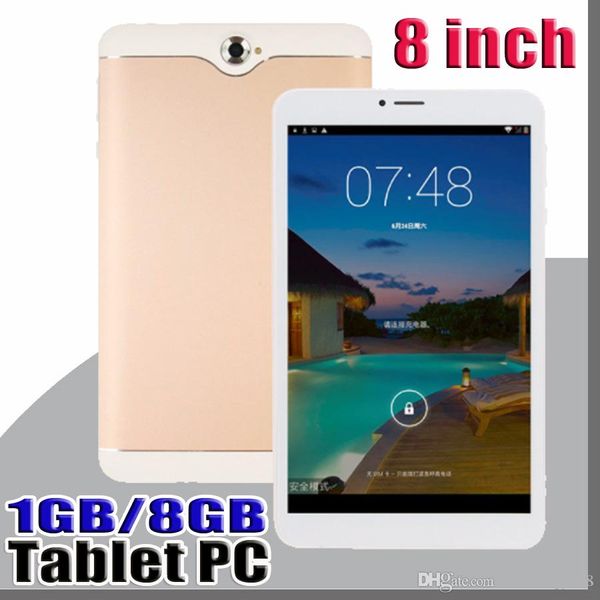 Tablette PC 3G double SIM de 8 pouces, écran IPS MTK6582 Quad Core, 1 go/8 go, Android 4.4