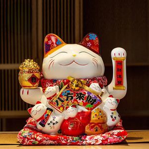 8 inch elektrisch keramische schudden Handen Lucky Cat Ornamens Cashier Welcome Decorations Home Decor Kawaii 240426