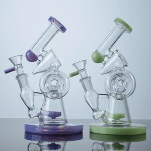 8 pouces en verre Bong Double recycleur Heary Glass Water Pipes Huile Rig Signe Purpel Green Bent Tube Perc Perc Dab Pipe d'eau XL320