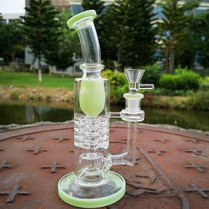 8 pouces vert bleu Heady narguilés conduite d'eau pomme de douche inversée 14mm femelle épais verre Bongs cliquet Perc Torus huile Dab Rigs