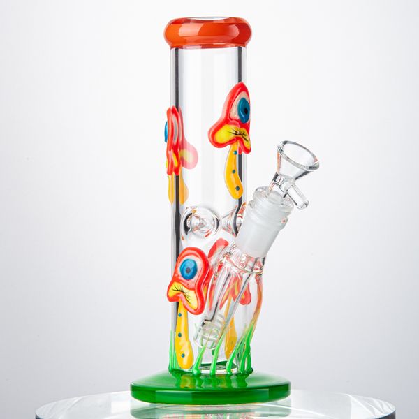 Cachimbas de 8 pulgadas Seta 3D Bongs de vidrio realistas Brillan en la oscuridad Tubos de agua rectos de Perc difusos Tubos de agua de 18 mm Junta hembra con tazón LXMD20104