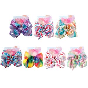 8 inch bogen meisjes pailletten gestreepte haarclips baby sterren liefde gedrukt strik barrettes voor kinderen regenboog haarspeld haaraccessoires M780