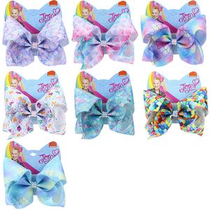 8 inch Jojo Siwa Hair Accessories Bow Flower Mermaid with Rhinestone Clips Girls Big Accessoires Hairpin Hairband