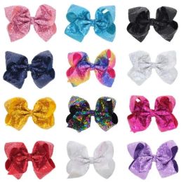 8 Inch Jojo Siwa Haarelastiekjes Jojo Bows Met Clip Voor Baby Kinderen Grote Pailletten Boog Eenhoorn Haarelastiekjes GB1683 LL