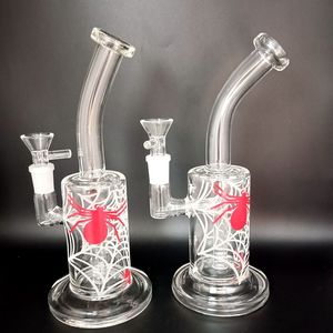 8 inch lichtgevende hand getrokken spin patroon glas bong waterpijp waterleiding recycler douchekop kopiekunst met paarse kom