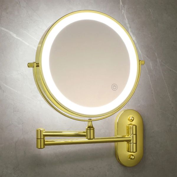 Miroir de maquillage doré 8 pouces, grossissant 3x5x7x10x, Double face, chargeur USB, salle de bains, lumière 3 couleurs, miroirs cosmétiques intelligents 240228